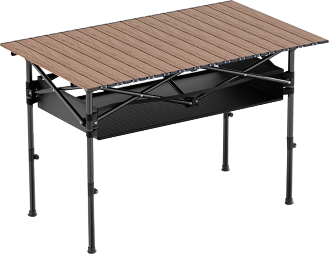 蛋捲桌 露營摺疊桌 野餐露營餐桌, 升降款黃色