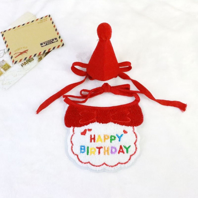 寵物生日派對 可愛寵物服飾配件, 生日圍兜+帽子（紅色）, 1個