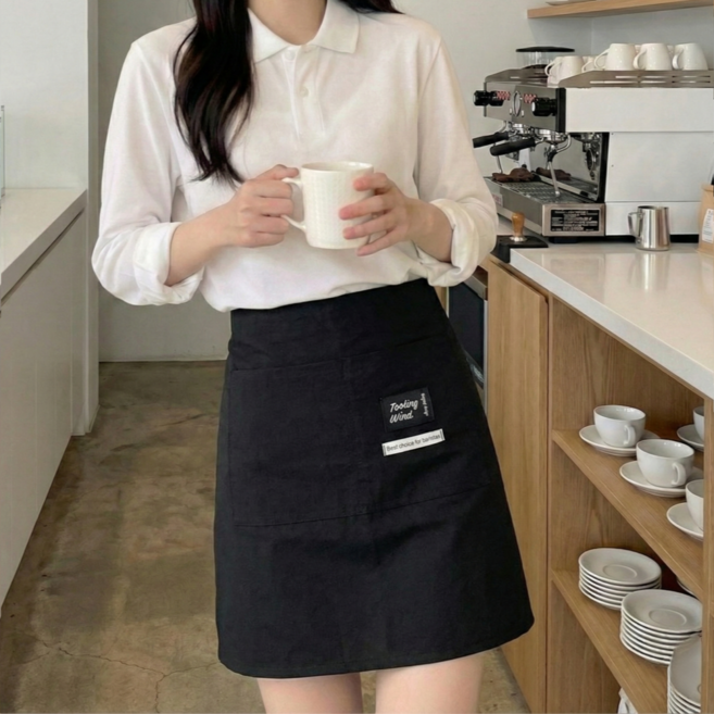 아르벤 튼튼한 내구성 넉넉한 포켓 방수 허리 앞치마, 1개, 블랙