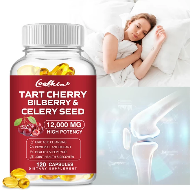 타트 체리 빌베리 & 셀러리 씨드 요산 정화 관절 건강 증진 건강한 수면 주기 및 근육 회복 120개 채식 캡슐, 2개, 60정 - 쿠팡