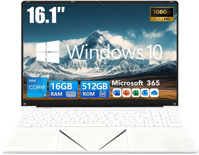 16.1인치 게이밍 노트북 Intel Core i5 1240P 16GB RAM 512GB SSD Win10 지문인식+백라이트키보드 비즈니스 학습 게임 다기능 최적화 고성능 노트북, Intel(R) Core(R)i5 1240P, WIN10 Home, 화이트