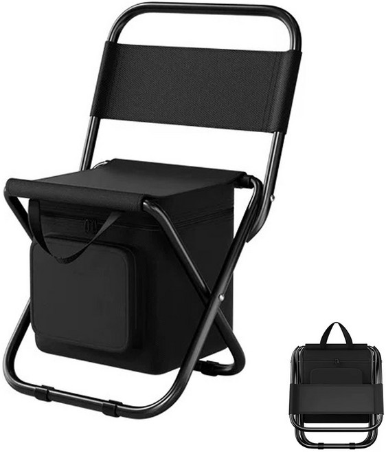 HAM 접이식 아웃도어 의자 아이스백 일체형 낚시 의자, 1개, 블랙