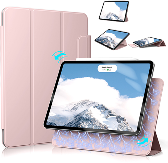제이런 아이패드 케이스 마그네틱 3단 분리 탈착형 펜슬 수납 케이스, 핑크