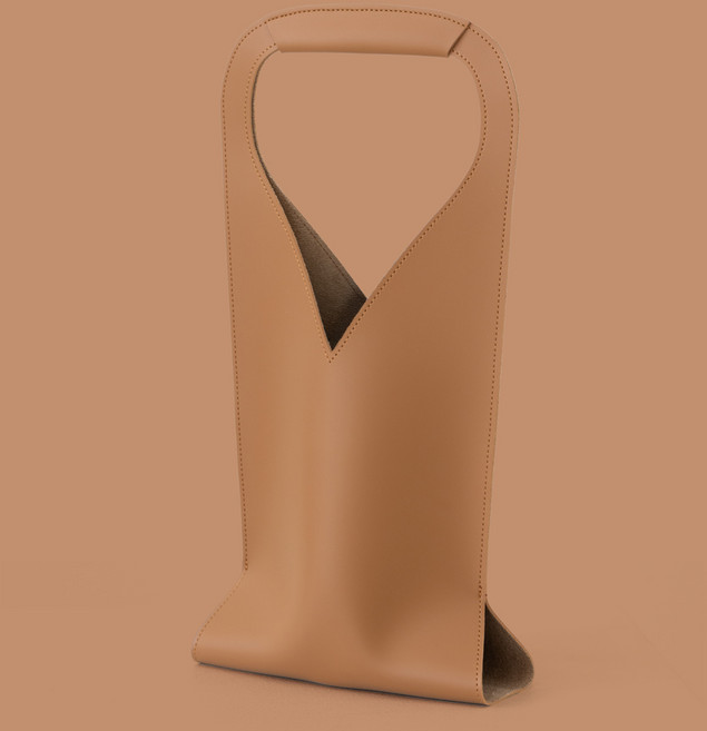 세이브맘 럭셔리 대형 와인 가죽 캐리어 쇼핑백(병둘레 33cm), 1개, 럭셔리 딥베이지