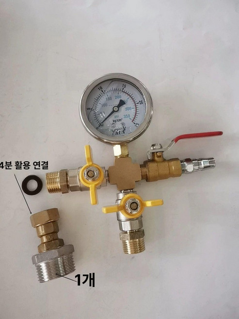 수압 누수 압력 게이지 테스터 수도관 밸브 테스터기 미터 배관 측정 점검, 25kg 압력계 바닥 난방 어댑터 포함, 1개