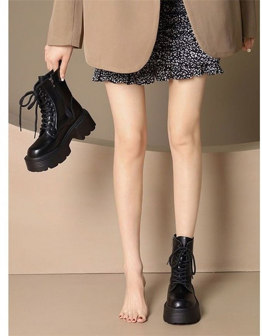 FANSYLI 봄가을 워커 여성 옥스포드 통굽 앵클부츠 키높이 미끄럼 방지 멋쟁이 라이더 부츠 W2507J16