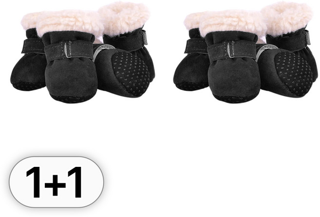 투데이리빙 1+1 반려동물 강아지 겨울 털신발 포근 뽀글이 산책용 패션 애견 발부츠 댕냥이 털신발 미끄럼방지 애완견 반려견 발바닥 의류 용품, 2세트, R98494B(블랙
