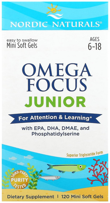 Nordic Naturals 오메가 포커스 주니어 만 6~18세 미니 소프트젤 120정, NordicNaturals오메가포커스주니어만618세미니, 1개