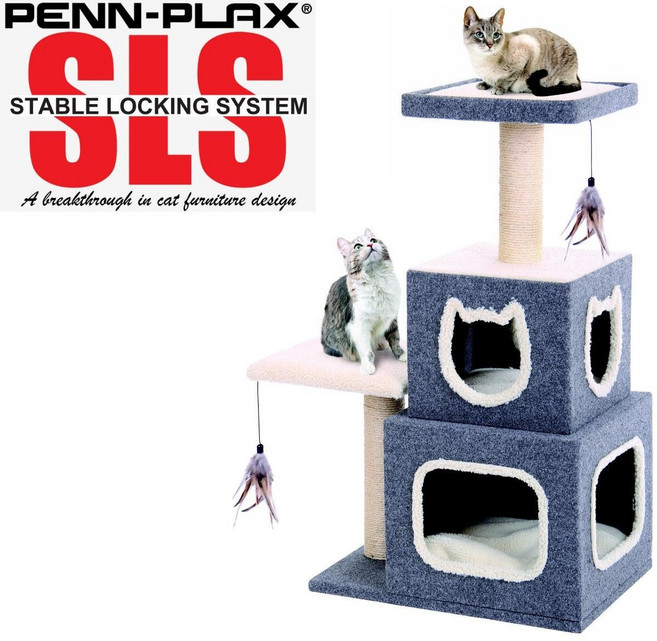 Penn Plax 더블 큐브 숨숨집 SLS 대형 캣타워 GREY, 1개