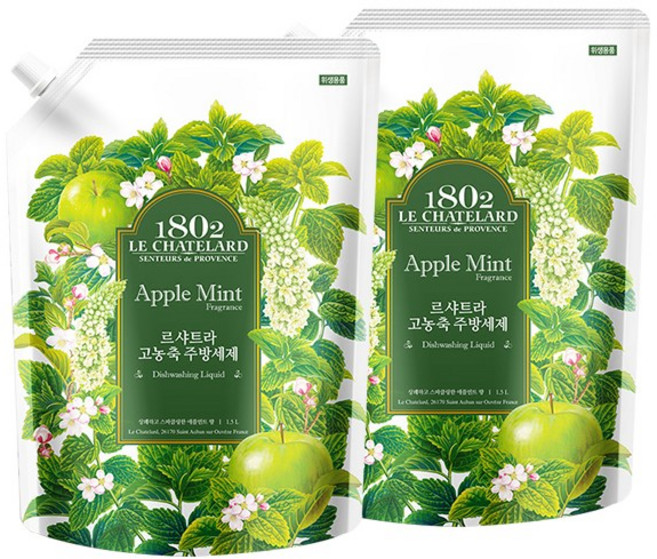 르샤트라1802 고농축 주방세제 리필 애플민트, 2개, 1.5L