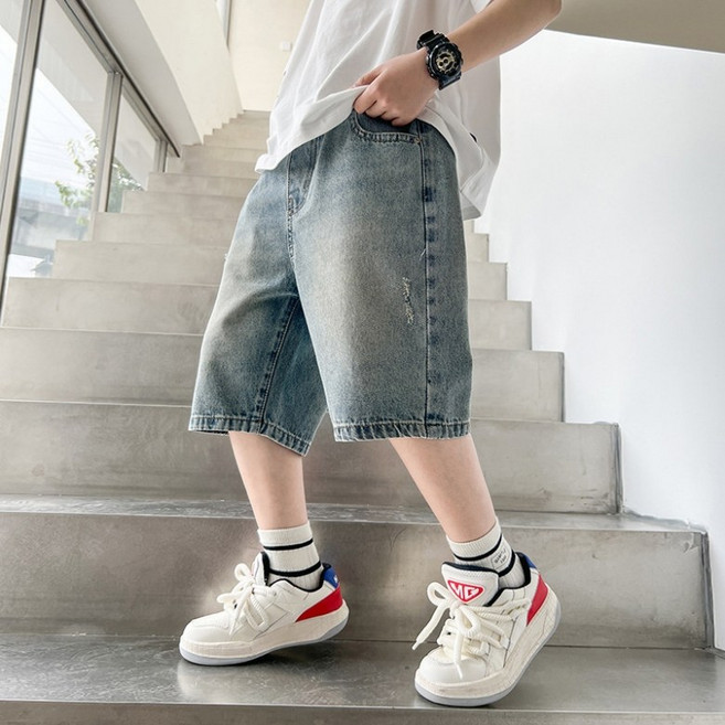 사사로이 남아 청바지 반바지 청소년 데님 진