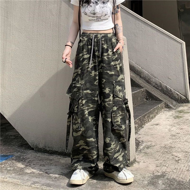 女款迷彩工裝褲 韓版寬鬆休閒褲 2023新款顯瘦長褲