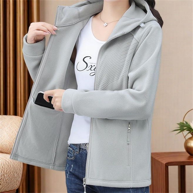 TKX 후리스 여성 따뜻한 안감 후드 자켓 빅포켓 가을 겨울 뽀글이 외투 빅사이즈 KS97