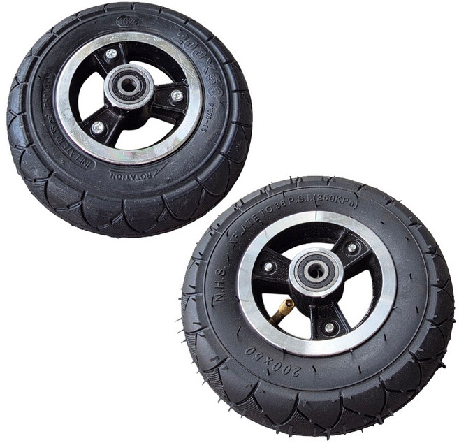 알테쉬 휠 타이어 8인치 200x50 전동킥보드 타이어 세트 호환, 블랙휠+통타이어