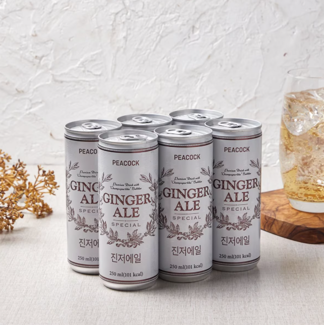 피코크 진저 에일 탄산 음료, 250ml, 12개