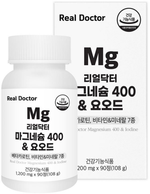 리얼닥터 마그네슘 400mg & 요오드 / 고함량 산화마그네슘 요오드 갑상선호르몬합성 8종 비타민 100% 함유 비타민A 비타민B12 비타민D 종합영양제, 90정, 1개