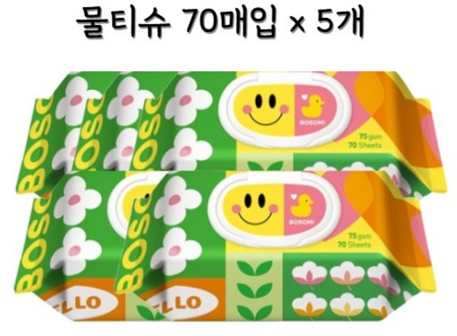 보솜이 액션플레이 아기물티슈 캡형70매, 75g, 70개입, 5개