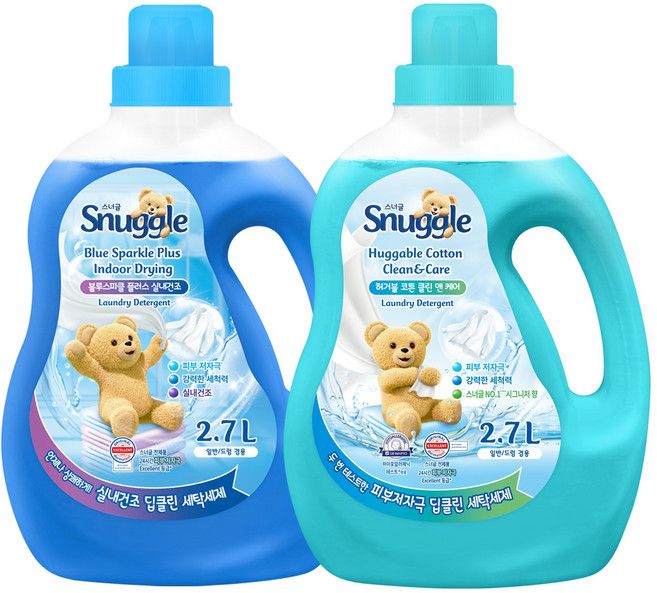 스너글 액체 세탁세제 본품 2.7L 블루스파클 + 허거블코튼