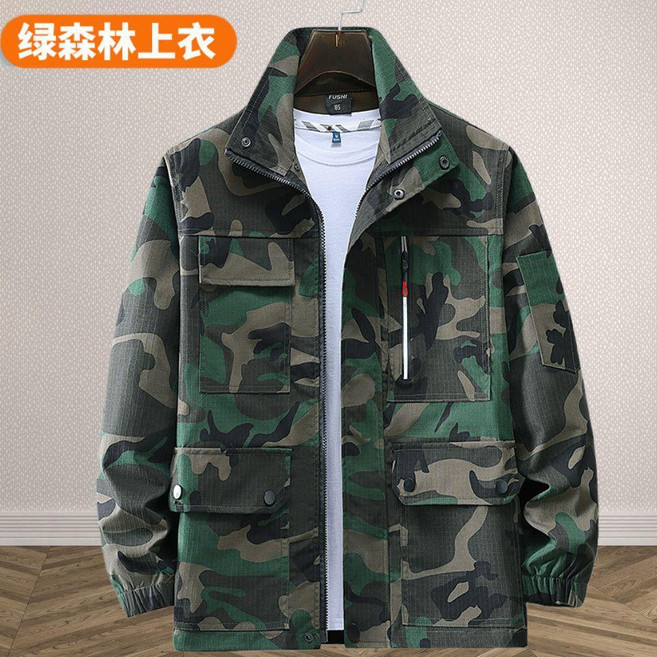 FUSIDE 迷彩工作服套裝 春秋網格耐磨, 1個, 春秋網格881款 綠迷彩 單上衣,175 62.5-72.5公斤, 春秋網格881款 綠迷彩 單上衣