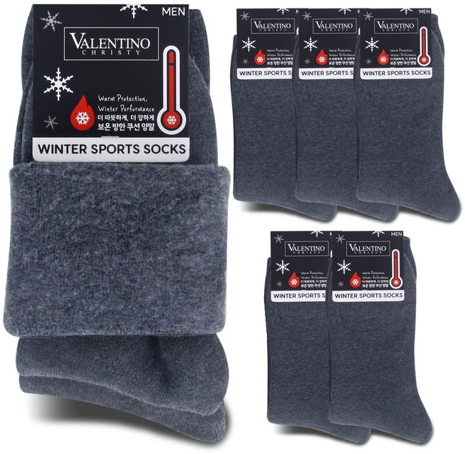 발렌티노크리스티 겨울 방한 보온 두꺼운 쿠션 통 기모양말 장목 6켤레