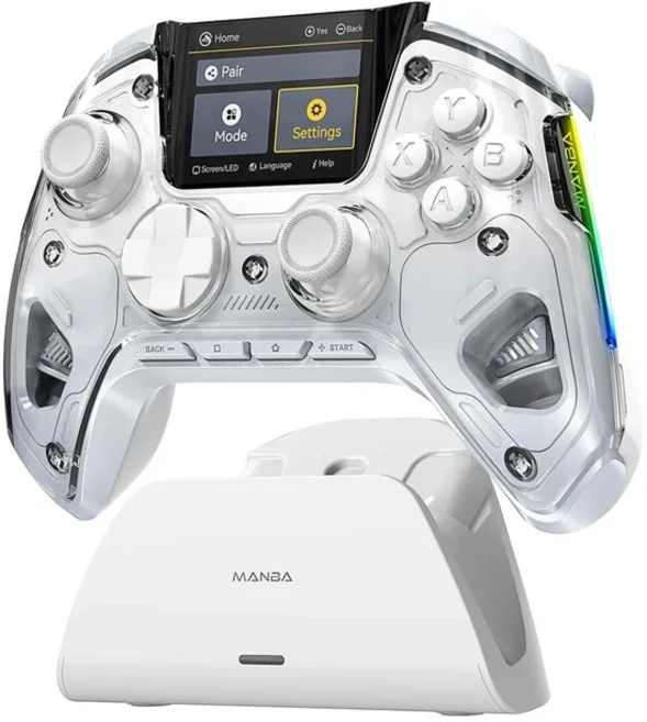 맘바 원 V2 컨트롤러 무선 게이밍 2인치 화면 홀 이펙트 스틱 RGB 라이트 충전 도크 포함 스위치//iOS/안드, 02 White