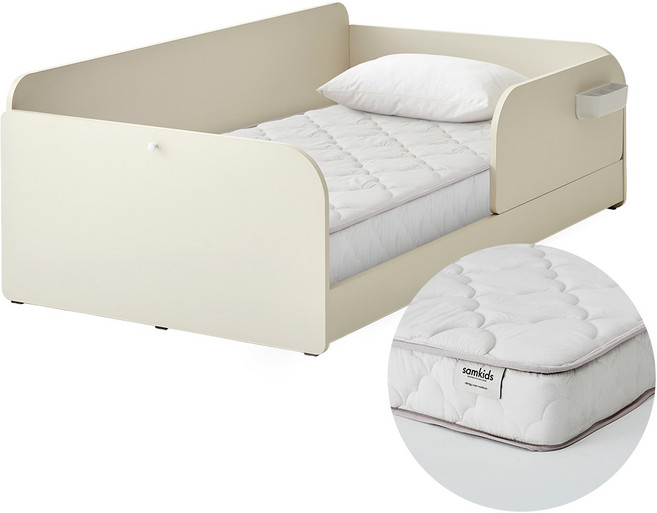 한샘 샘키즈 슈퍼싱글침대 SS 데이베드+안전가드 100cm+샘키즈 알러지케어 매트리스 SS, 크림화이트(A)