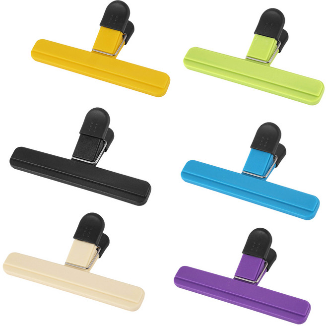 투데이리빙 6개 세트 다용도 와이드 밀봉 집게 넓은 밀폐 마개 대형 시리얼 과자 봉지 마개 씰링 홀더 와이드형 대용량, 혼합 색상