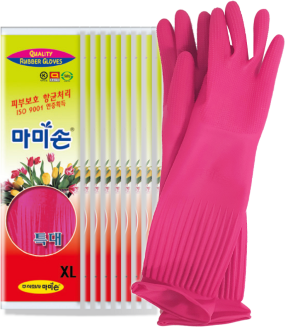 마미손 고무장갑 특대 XL 10개, 핑크, 특대(XL)