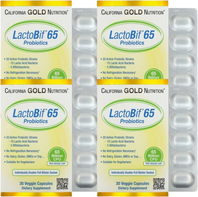 캘리포니아 골드 뉴트리션 락토비프65 프로바이오틱 650억 CFU 30캡슐 4통, 4개, 30정 - 쿠팡