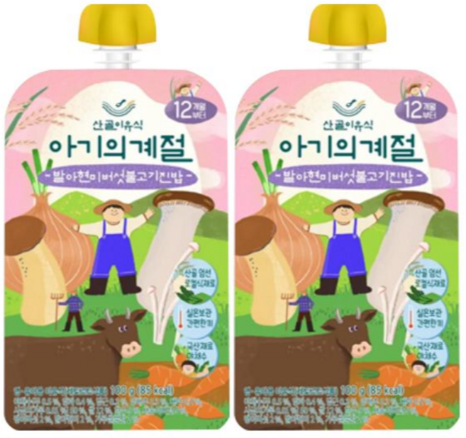 에코맘의산골이유식 유아용 아기의계절 완료기 발아현미버섯불고기진밥, 100g, 2개