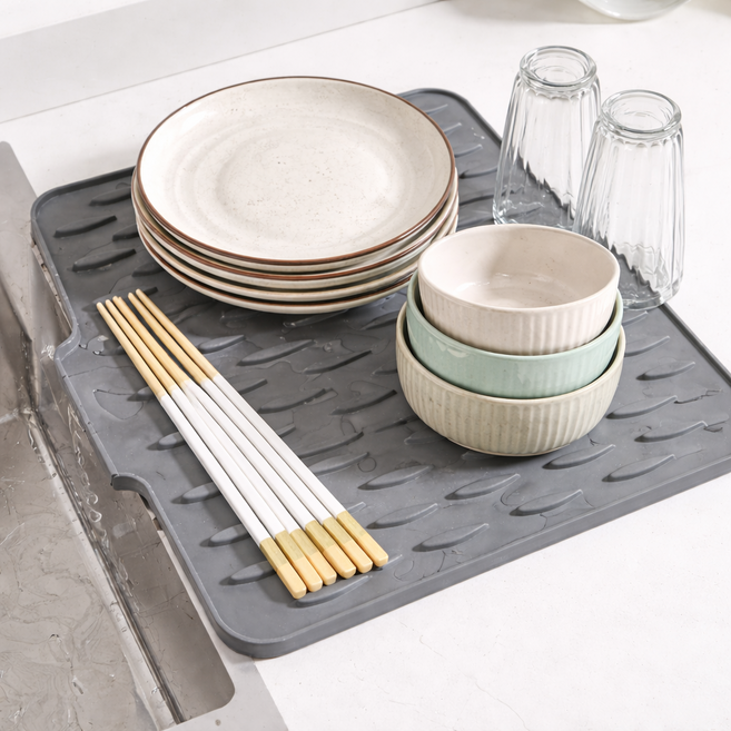 하스몰 싱크대 다용도 배수 실리콘 물빠짐 선반 식기건조대 드라잉매트, 그레이, 1개