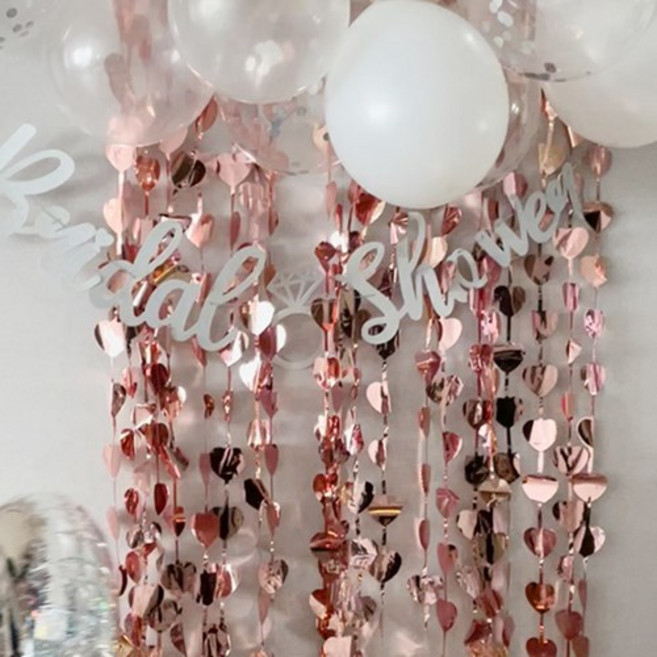 은박 파티 커튼 하트 (3색) 수술 반짝이, 1개, 골드