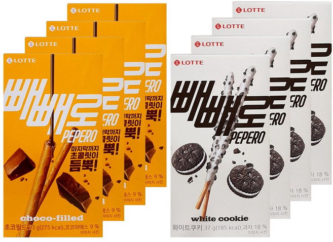 롯데웰푸드 빼빼로 2종 4개씩 (초코필드53g+화이트쿠키37g), 1개