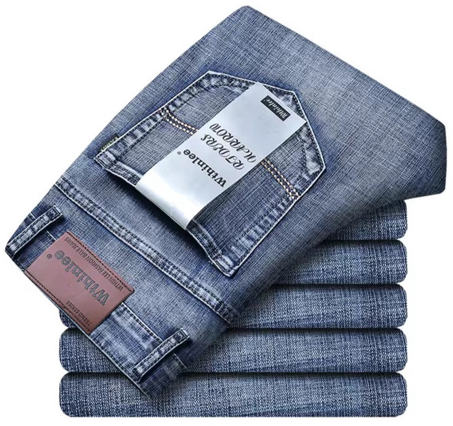 Wthinlee 비즈니스 남성 청바지 캐주얼 클래식 블루 블랙 작업대님 봄 여름패션