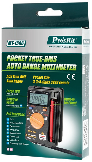 Pro'sKit 寶工 MT-1506 口袋型真有效值自動量程三用電錶, 1個
