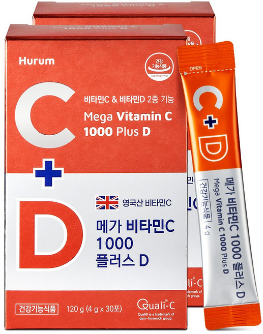 메가 고함량 비타민c 1000 플러스 비타민D3, 2박스, 30회분
