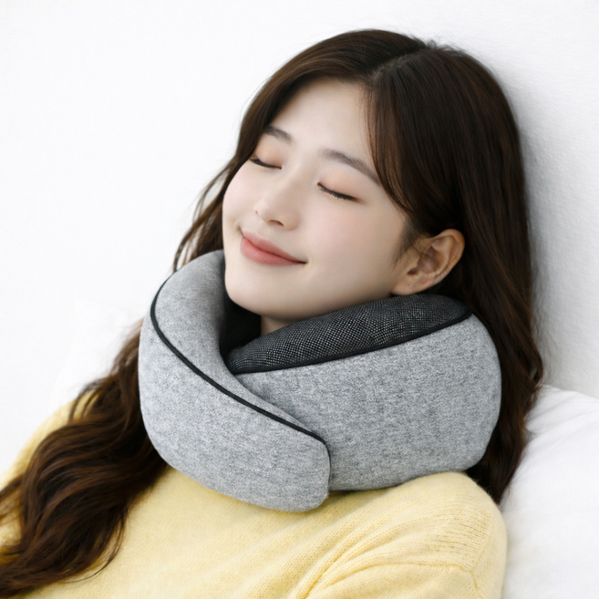 잼마일 말아쓰는 접이식 목베개 기내용 여행용 휴대용 메모리폼 승무원 목쿠션, 그레이