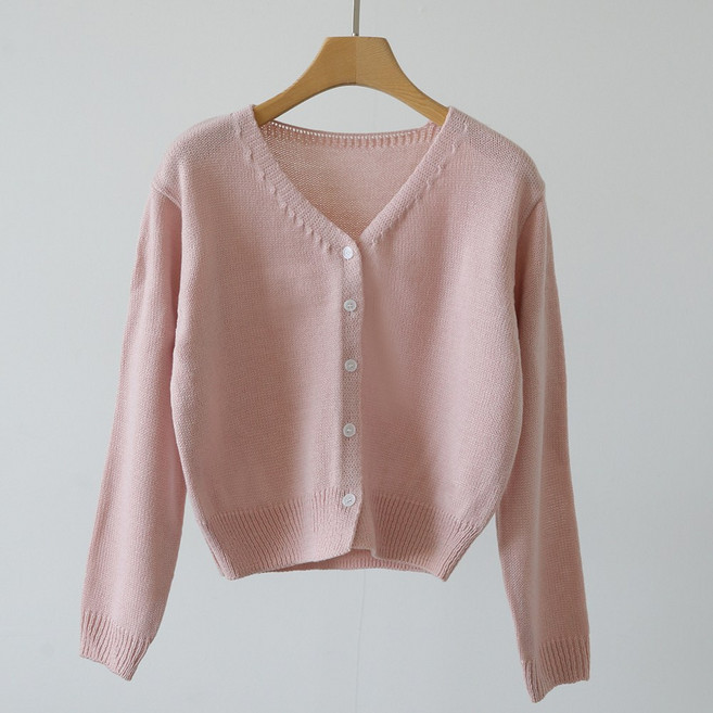 제니트 여성 보송보송 터치감 크롭 헤라시 베이직 브이넥 니트 가디건