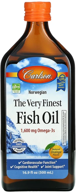 칼슨 노르웨이산 피쉬 오일 천연 오렌지맛 1600mg 500nl(16.9fl oz), 16.9, 500ml, 1개 - 쿠팡
