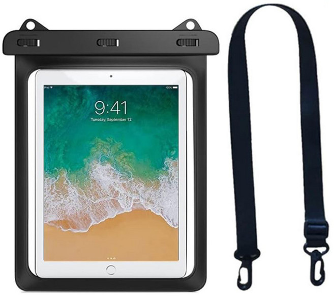 COCOGOGO 대용량 IPX8 갤럭시탭 12.7인치 방수팩 지문인식 태블릿 방수가방 S10FE S7FE, 1개, 블랙(가로 22cm x 세로 30cm)