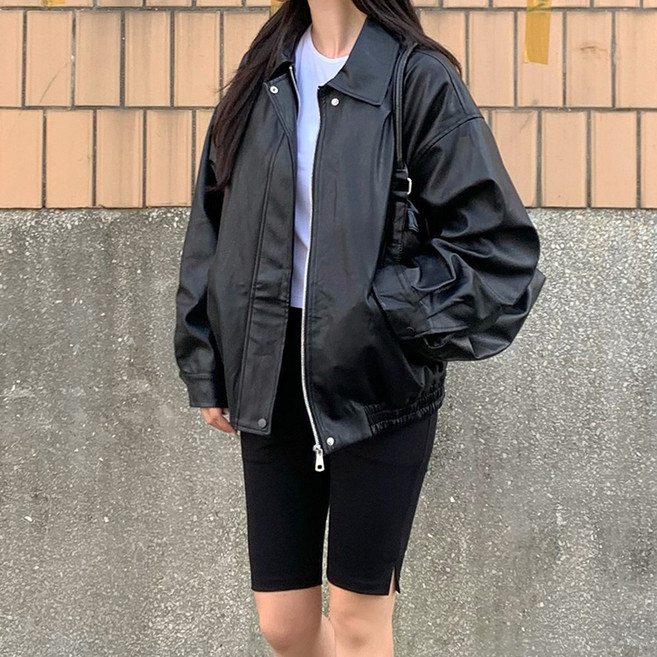 타니즈 레잇 크랙 오버핏 블랙 레더자켓 - 1컬러