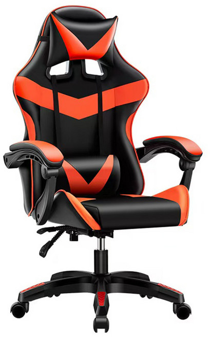 인체공학 디자인 컴퓨터 의자 사무 책상 의자 헤드레스트 요추받침 팔걸이 각도조절 가능 장시간 앉아도 편안한 게이밍 학생 재택근무용 의자, 검정+빨강