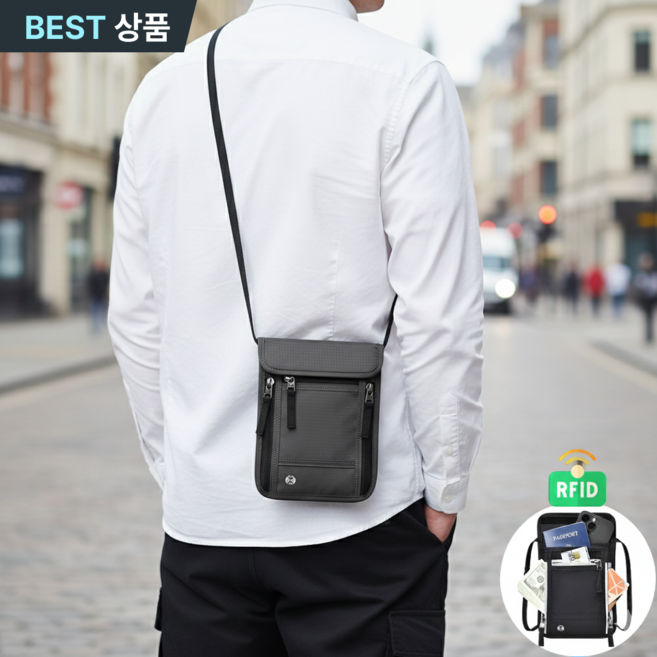 스토렐라 RFID 차단가방 6포켓 해외여행 크로스백 안티스키밍 여권케이스