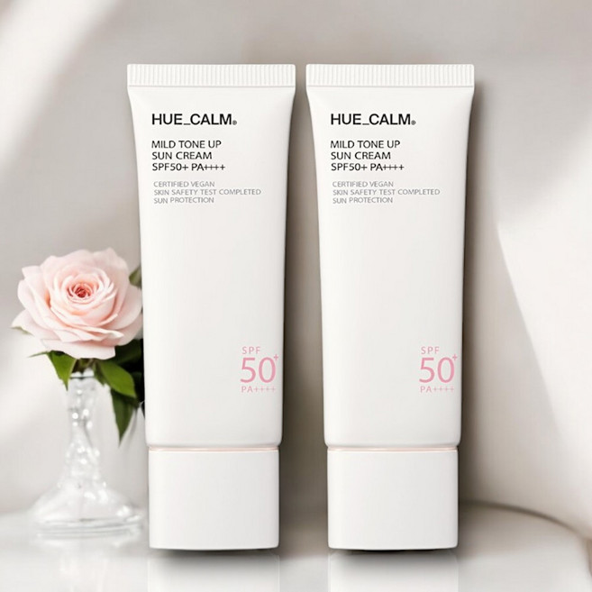 톤업선크림 HUE_CALM 휴캄 마일드 톤업 선크림 100% 비건 무기자차 SPF50+PA++++ 생기톤업 수분선크림 파데프리선크림 톤업썬크림 무기자차톤업선크림, 2개