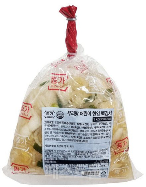 종가 우리땅 어린이 한입 백김치 1Kg 대용량, 1개