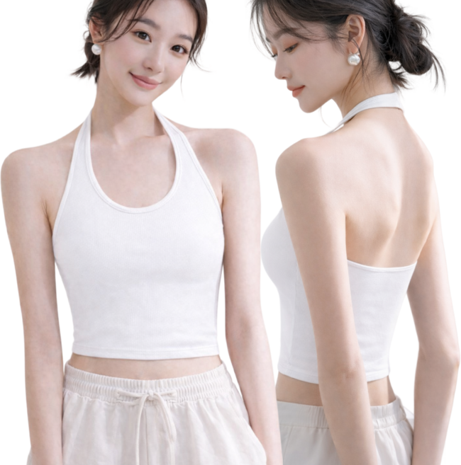 비플로 백리스 홀터넥 캡 내장 나시 탑 1+1