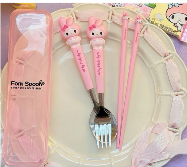 산리오 수저세트 스푼 포크 젓가락, 1개, 마이멜로디