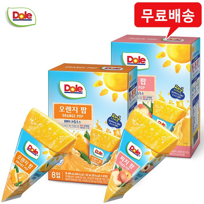 Dole 돌 후룻팝 2팩(피치1+오렌지1)/무배, 62ml