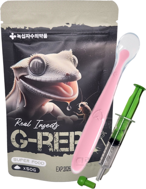 지렙 슈퍼푸드 인섹트 곤충 맛 녹십자수의약품 크레스티드게코 사료 핸드피딩용 주사기 스푼 색상랜덤, 1개, 50g