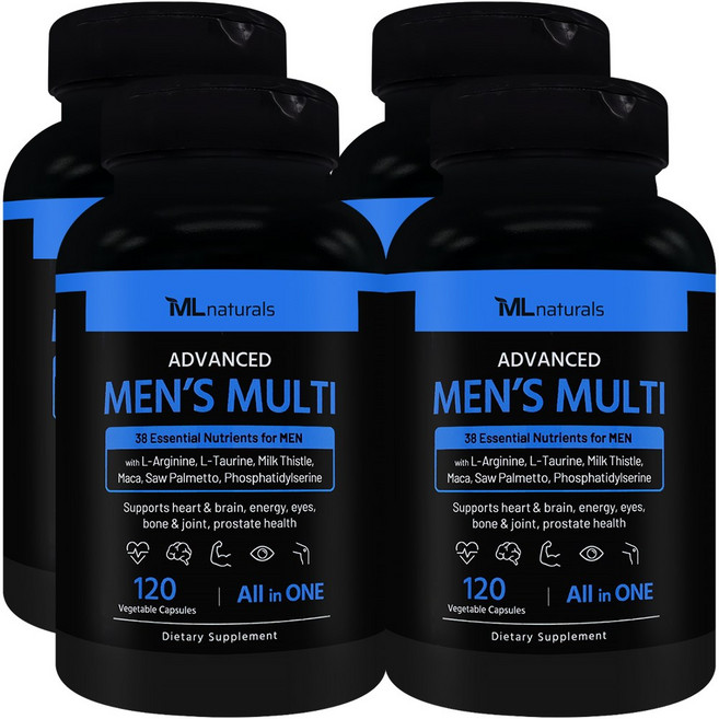 [미국빠른직구] 신제품 마이라이프 내추럴스 남성 멀티 종합비타민 (13종 비타민 9종 미네랄 16종 영양소), 4개, 120정